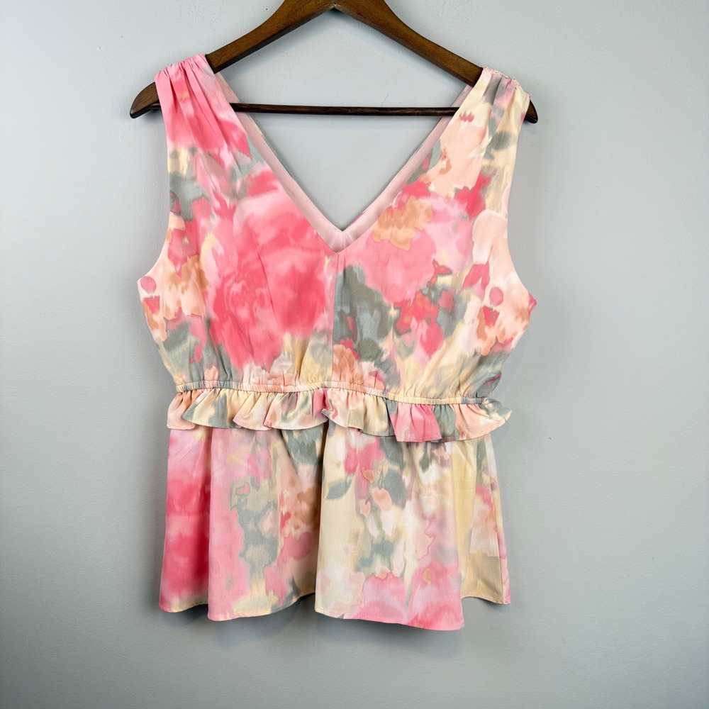 Womens Floral Peplum Top Medium Cottagecore Watercolor Romantic Feminine Brunch‎